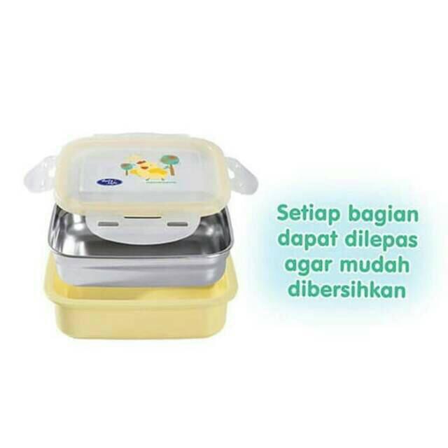 Baby Safe SS008/SS009 BIRU KUNING  Stainless Steel Lunch Box Square 270ml tempat makan anak