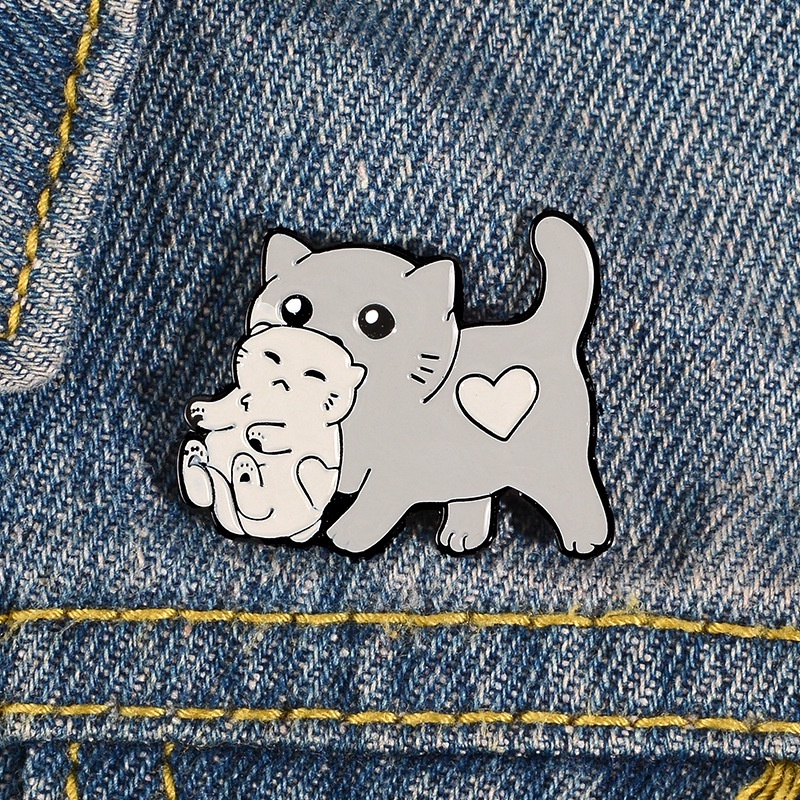 Bros Pin Enamel Desain Kartun Hewan Kucing Ibu Dan Bayi Untuk Hadiah