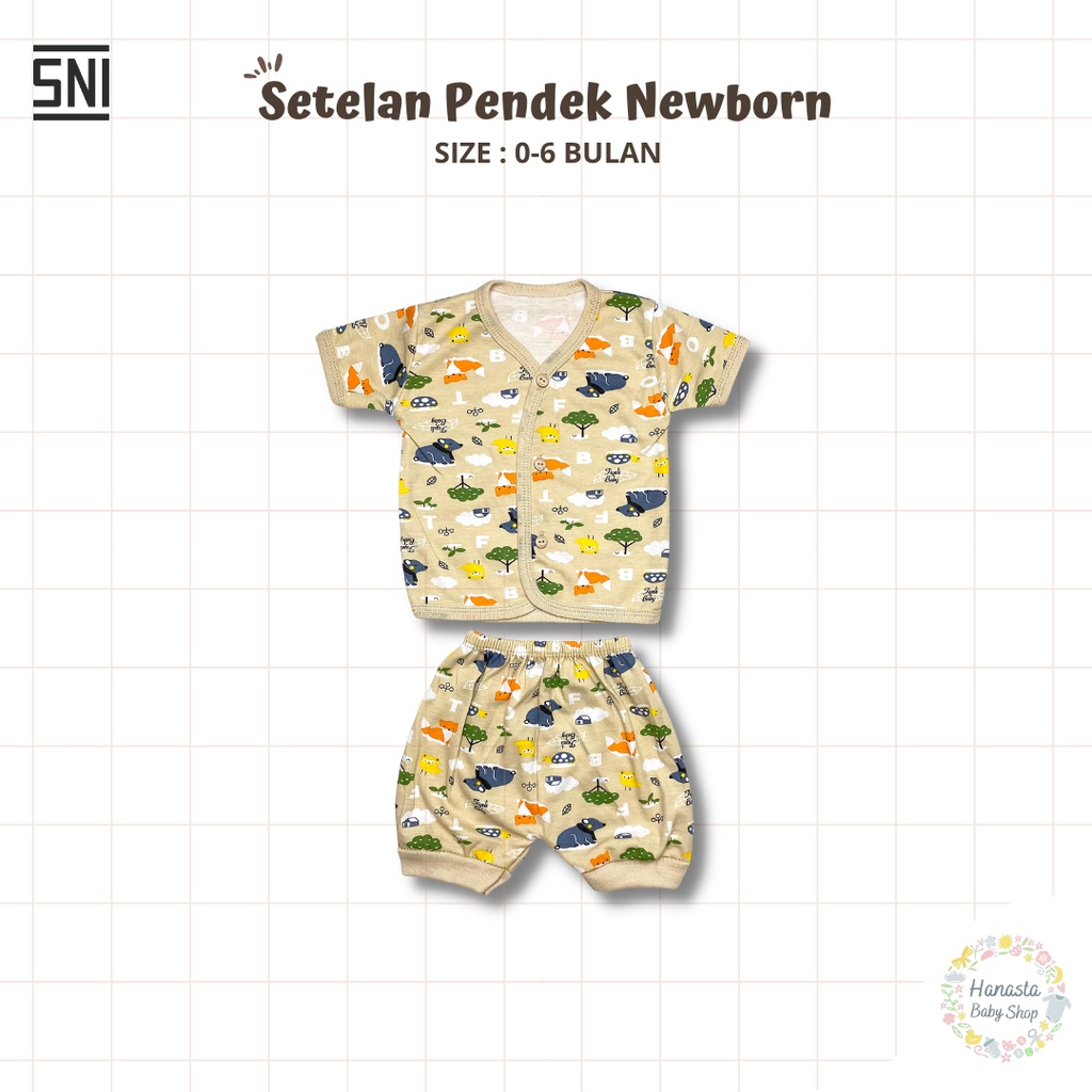 Baju Bayi Newborn Setelan Lengan Pendek Katun Lorek Animal 0-6 Bulan