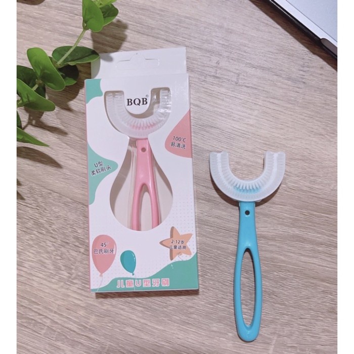 sikat gigi anak silikon bentuk u training toothbrush gagang panjang