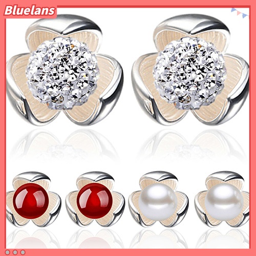 Anting Stud Desain Bunga Aksen Berlian Imitasi Bahan 925 Sterling Silver Untuk Pernikahan
