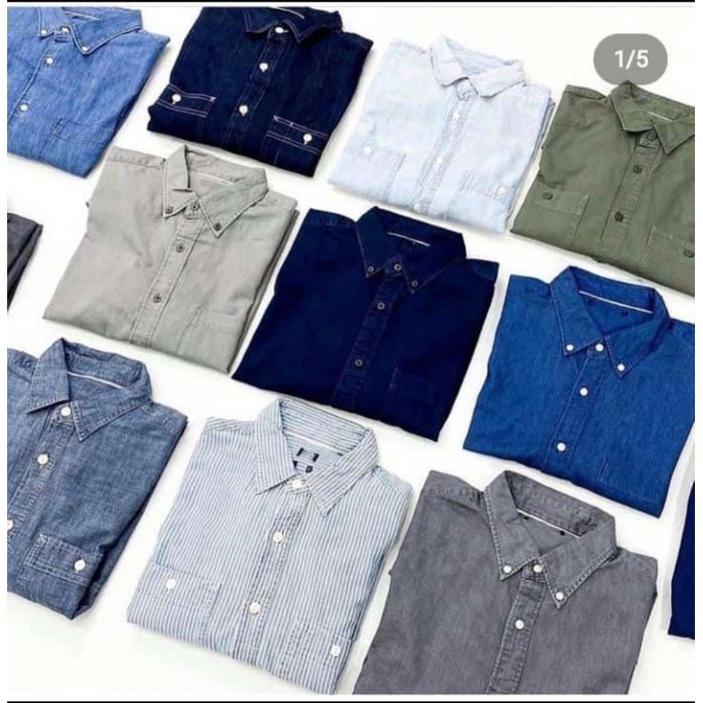 Kemeja Pria Denim Uniqlo Lengan Panjang ORI