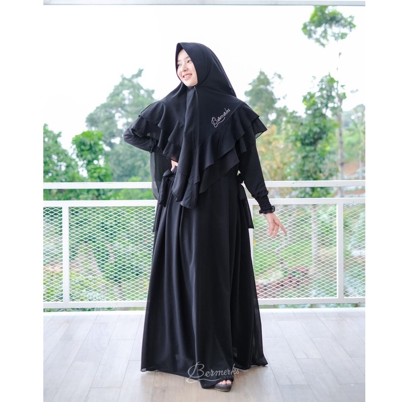 GAMIS FATIMAH BERMERKS SYARI CERUTY BABYDOLL SET KHIMAR  CLODIA SET SYARI SYAFANA NAHLA baju muslim modis modern khimar antem hitam putih