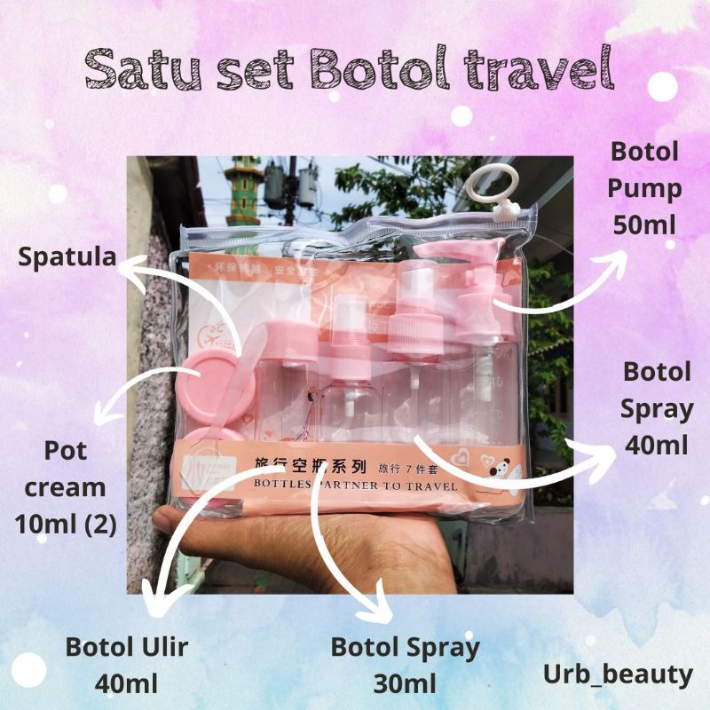 SATU SET TRAVEL BOTTLE BOTOL PUMP, SPRAY, ULIR, POT JAR  COCOK UNTUK TRAVELING