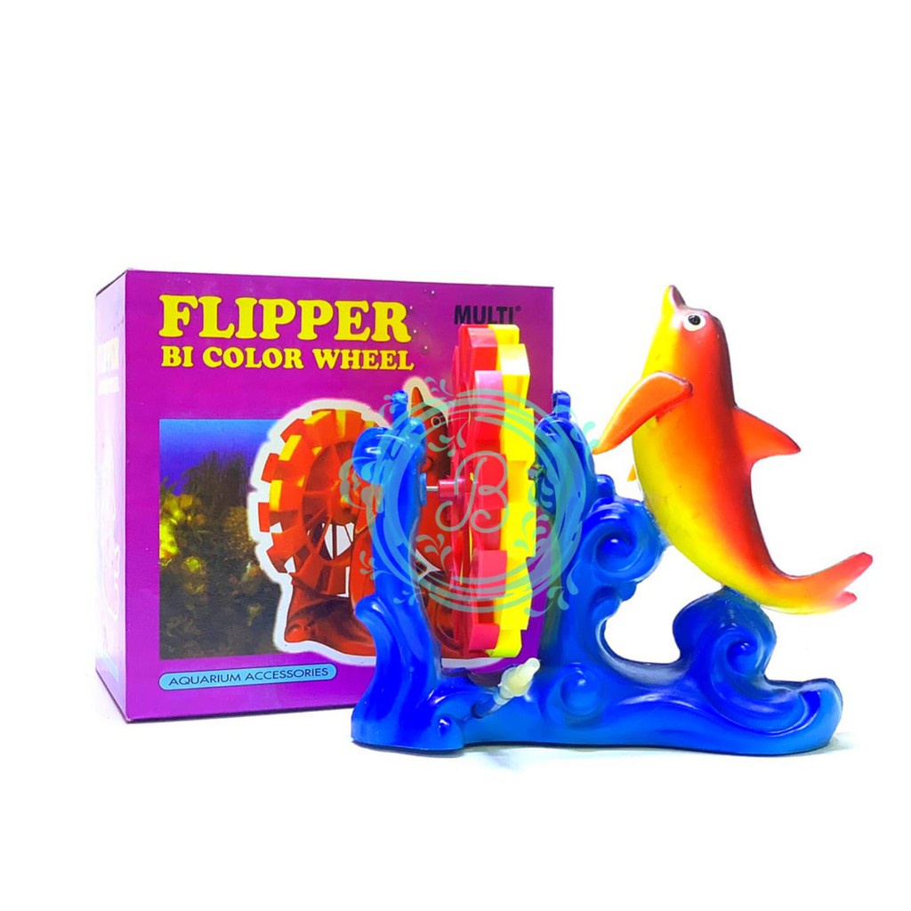 Multi Flipper Bi Color Wheel Ornamen Dolphin Kincir Hiasan Dekorasi Aquarium Akuarium Lumba-Lumba