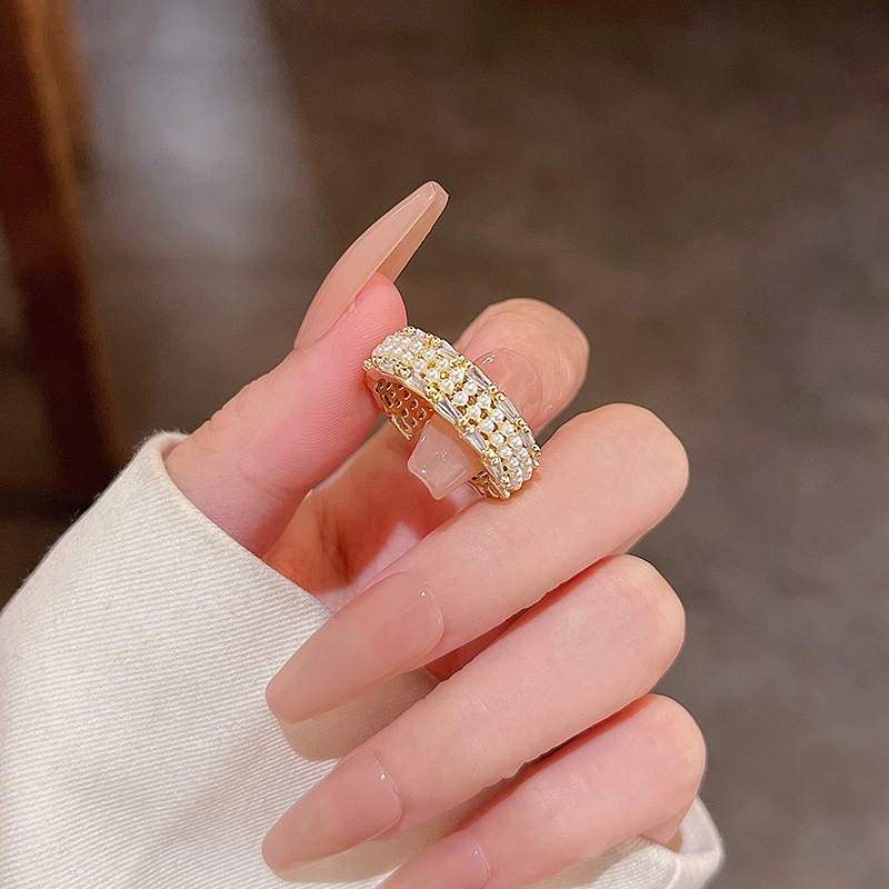 Cincin Open Ring Adjustable Dengan Mutiara Imitasi Untuk Wanita