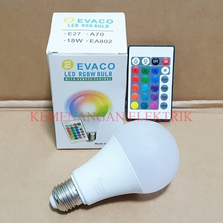 EVACO 18W E27 BOHLAM LED BULB REMOTE CONTROL RGB / LAMPU 16 WARNA + REMOT