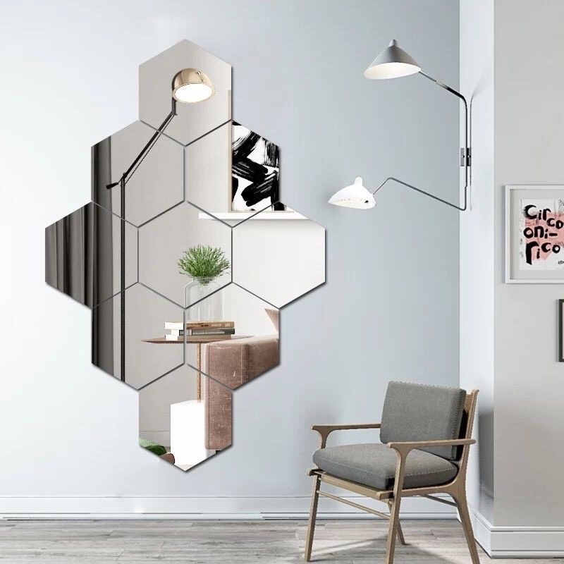 Hexagonal Cermin Tempel Kaca Sticker Segi Enam Hexagon Mirror Acrylic Dekorasi