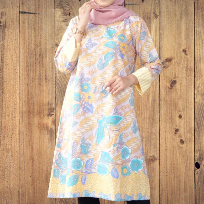tunik batik butterfly soft kuning original Arta batik seragam kerja kantor pakaian wanita baju batik