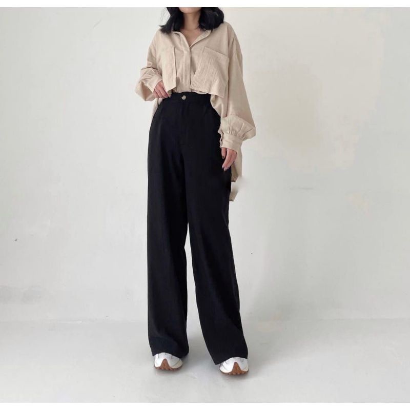 Beatrix Pants 1103 - Celana Kulot Linen Crinckle Highwaist I Celana Basic