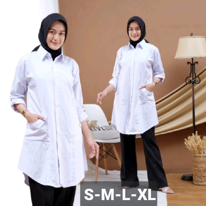 BAJU PUTIH / BAJU TUNIK KANTOR / TUNIK POLOS PUTIH  LISS HITAM/ BAJU PPL/BAJU PNS/BAJU JuBii.id