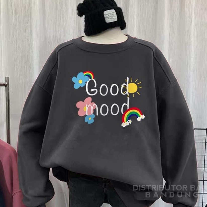 Sweater Wanita Good Mood | Korean Cute Style Sweatshirt | Baju Wanita | Bahan Fleece | Allsize