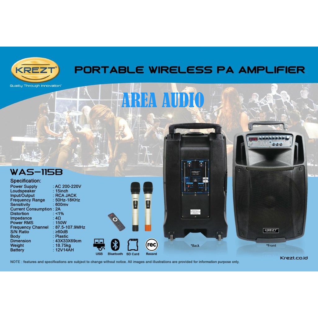 Speaker Portable Wireless 15 Inch Krezt Was115B Was 115B Original