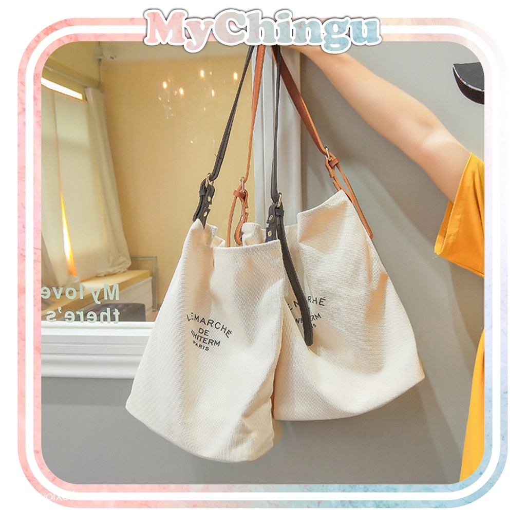 ❀ Chingu ❀ TW009 Tas Kanvas Vintage Le Marche Fashion Shoulder Bag Elegan Tas Bahu Desain Simpel Retro