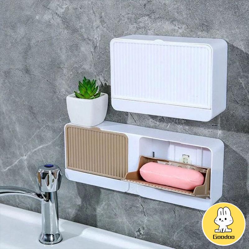 Kotak Sabun Dual Dual -Grid Toilet Sticker Dinding -Mounted Sabuk Penutup Rak Sabun Meninju Gratis -Doo