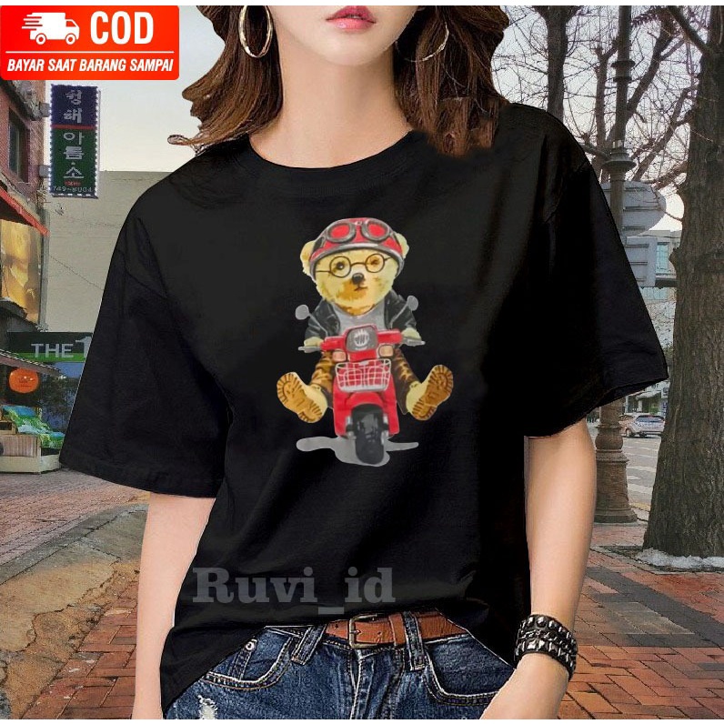 Ruvi_id-KAOS DISTRO / BELI 3 GRATIS HEADSET EXTRA BAS / KAOS WANITA / KAOS BERUANG NAIK MOTOR KEKINIAN / KAOS PRIA / KAOS WANITA KOREAN STYLE / KAOS IMPORT / KAOS OBLONG / BLUS / T-SHIRT / ATASAN KEKINIAN / KAOS KATUN COMBED / KAOS OVERSIZE / KAOS MURAH