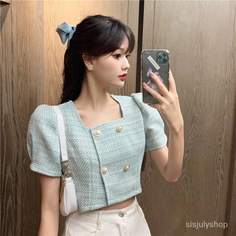 #Sisjuly# Temperamen Prancis wanita bagian pendek bagian atas wanita musim panas tipis kardigan baru