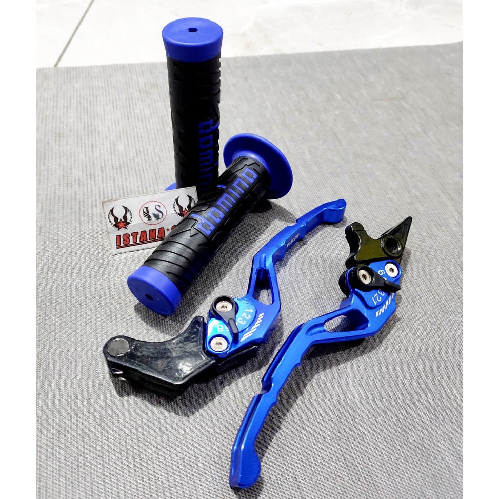 HANDLE REM DAN KOPLING VARIASI FULL CNC UNTUK TIGER / VERGA / CB150R / SATRIA FU BLUE HANDLE + GRIP DOMINO