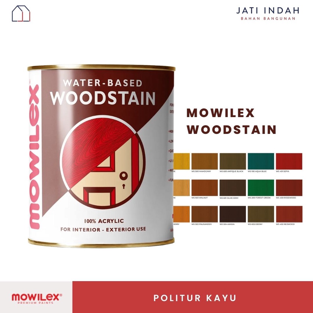 Politur Mowilex Woodstain 1 Liter / Vernis Kayu Berbahan Air