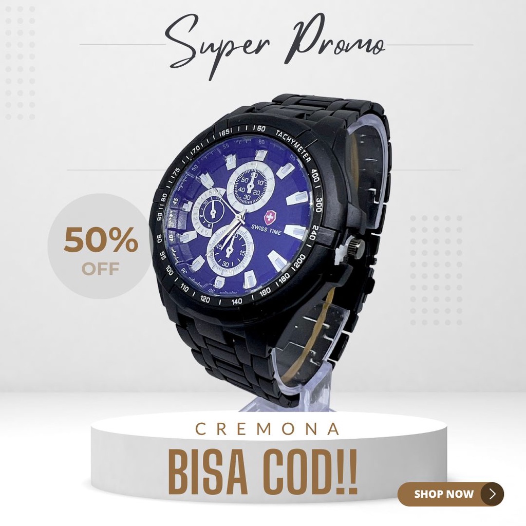 BISA COD! Jam Tangan Cowok Swiss Chrono Rantai Termurah Mewah Berkualitas Elegan BONUS BATERAI CADANGAN!