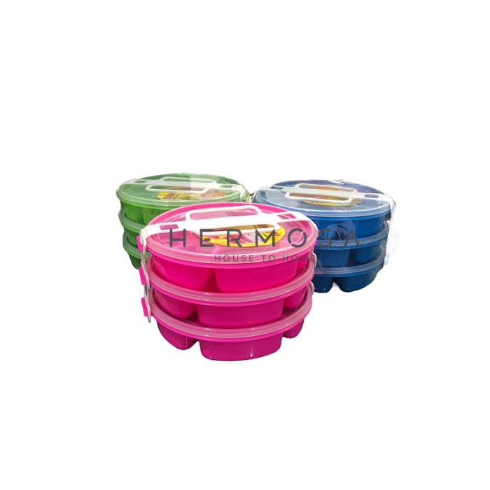 Rantang Trini Susun 3| Rantang Bulat | Rantang Catering | Ompreng Bulat | Rantang Plastik Catering