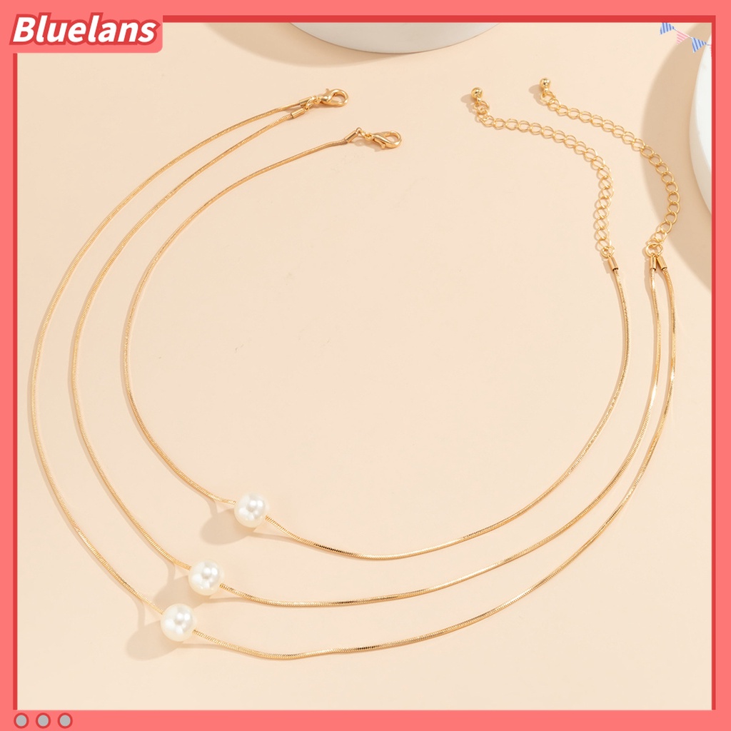 2pcs Kalung Rantai Klavikula Multilayer Aksen Mutiara Imitasi Tahan Lama Untuk Wanita