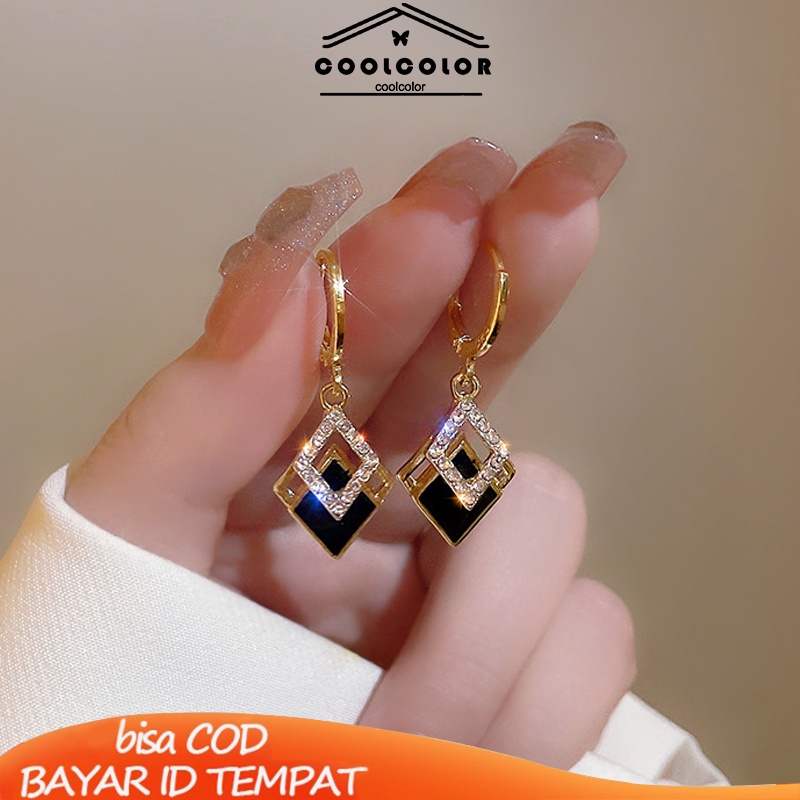COD❤️1 Pasang Lima hitam berlian bentuk Korea anting jatuh minyak hitam Drop anting Fashion Wanita Sederhana Aksesoris Perhiasan Hadiah Ulang Tahu