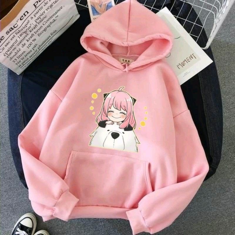 Sweater Hoodie Wanita Anime Anya Forger Hodie Oversize Cewek Bahan  Cotton Fleece Switer Hudi Remaja