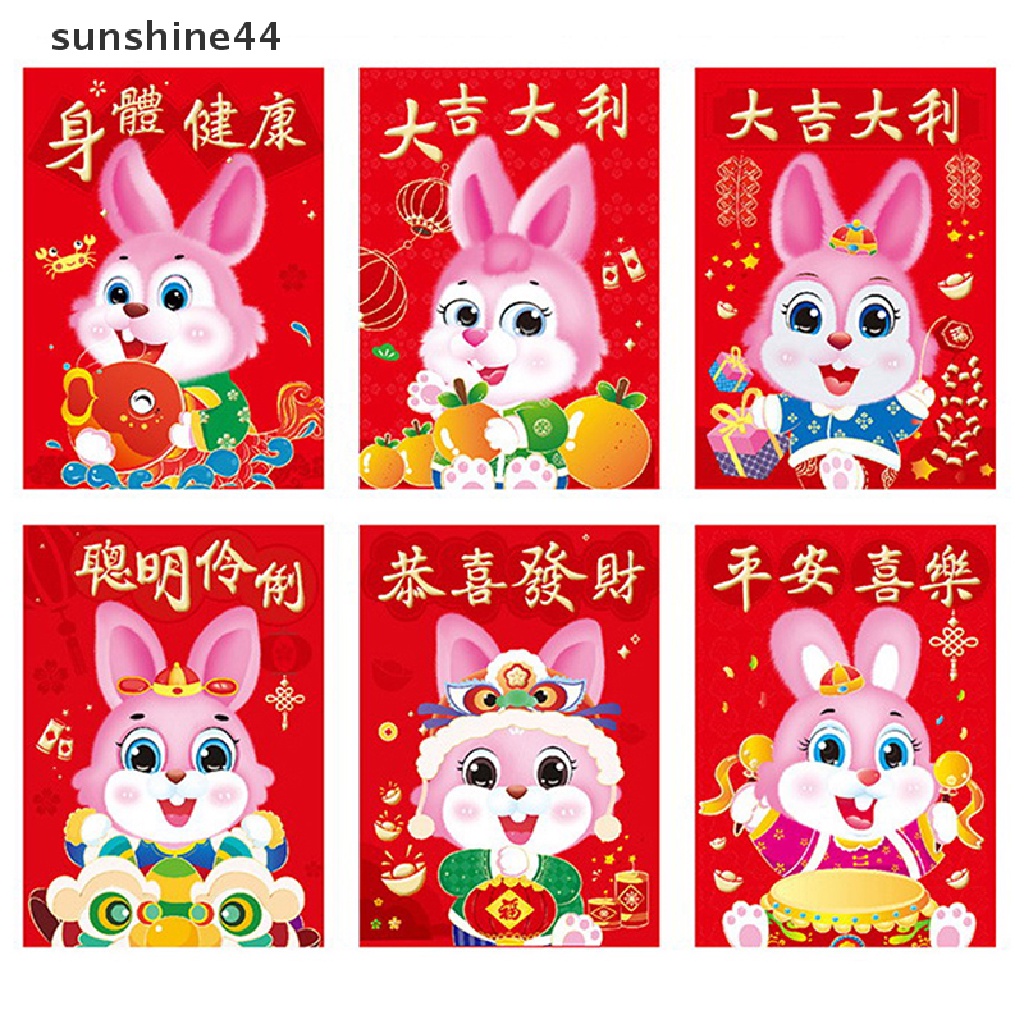 Sunshine 60PCS 2023 Amplop Angpao Tahun Baru Cina / Imlek Motif Kartun Kelinci Warna Merah 2023