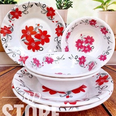 PROMO 6.PCS ISI 3.PIRING MAKAN ULIR 3.PCS MANGKOK ULIR BAHAN MELAMINE HUGICO TEBAL DAN KUAT