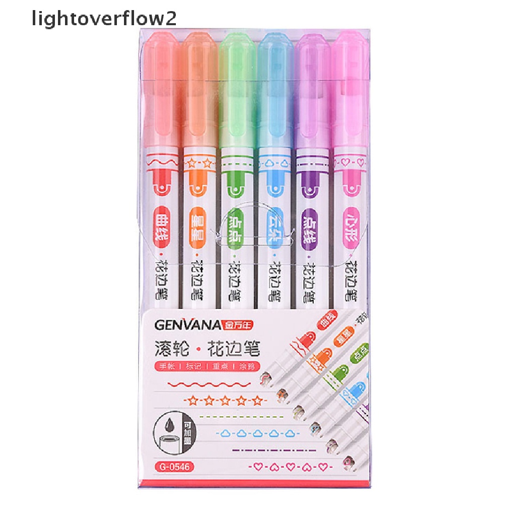 (lightoverflow2) 6pcs / Set Pen Marker Bentuk Garis Multiwarna Untuk Stationery (ID)