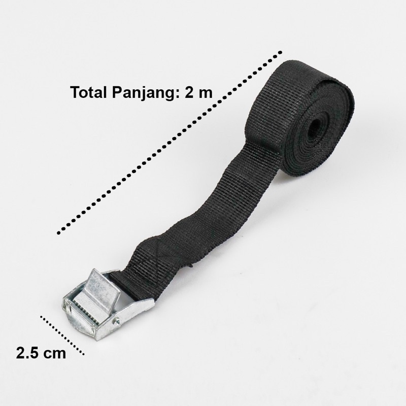 XhaoR Tali Strap Pengikat Barang Tie Down Cargo Belt Rope 2 Meter x 2.5 cm - XR2 - Black