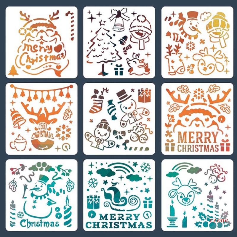 Zzz 9pcs / Set Cetakan Stensil Motif Merry Christmas Untuk Dekorasi Kartu Ucapan / Scrapbook DIY