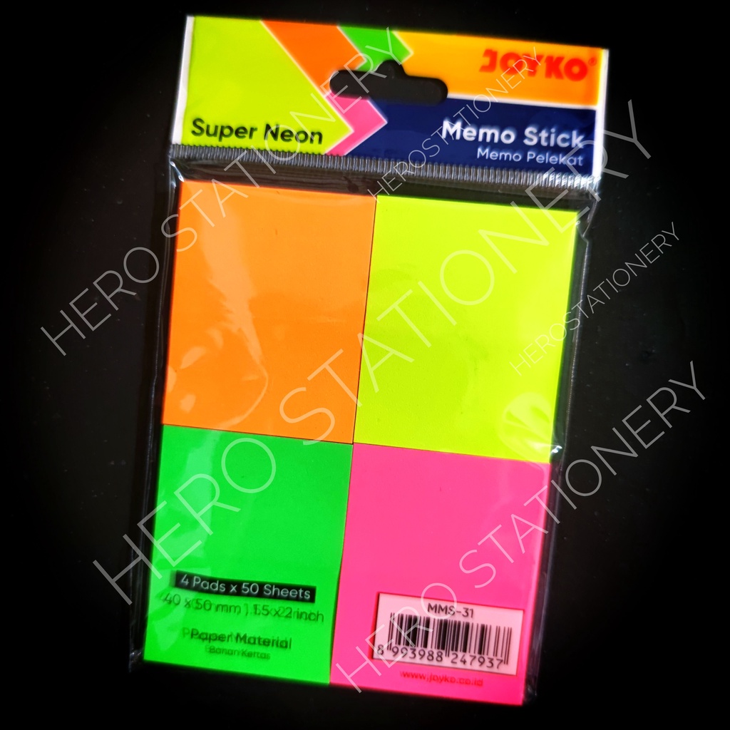 

Memo stick sticky note joyko 4 warna super neon MMS-31