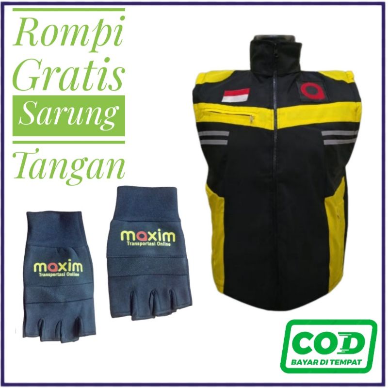 Rompi Maxim Hitam Gratis sarung Tangan  Driver Motor Ojol