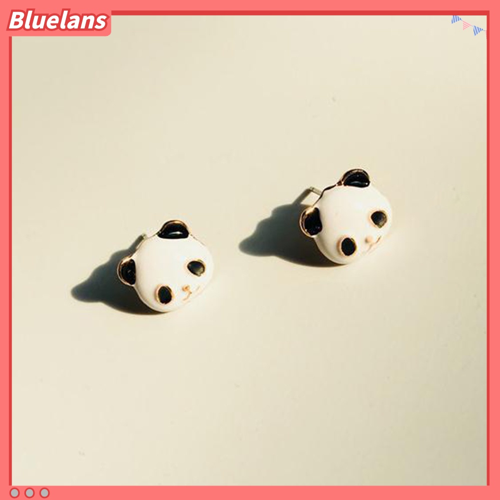 Anting Stud Enamel Bentuk Kartun Panda Mini Untuk Perhiasan Wanita