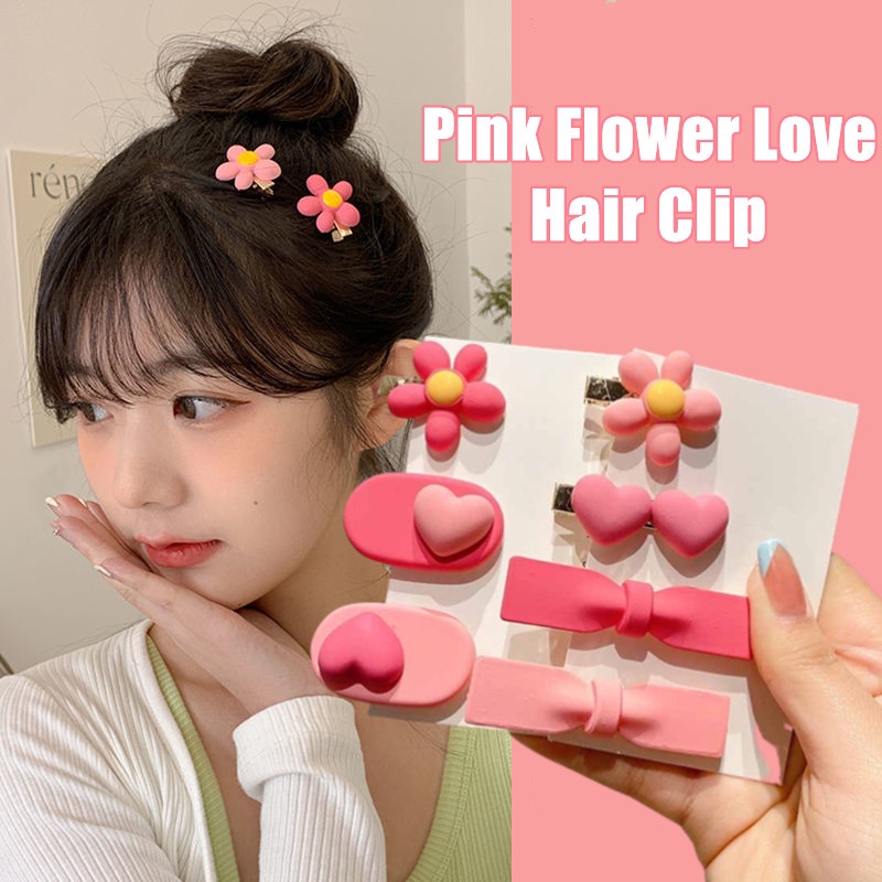 2pcs / set Jepit Rambut Bentuk Bunga Warna Pink Gaya Korea Untuk Anak Perempuan