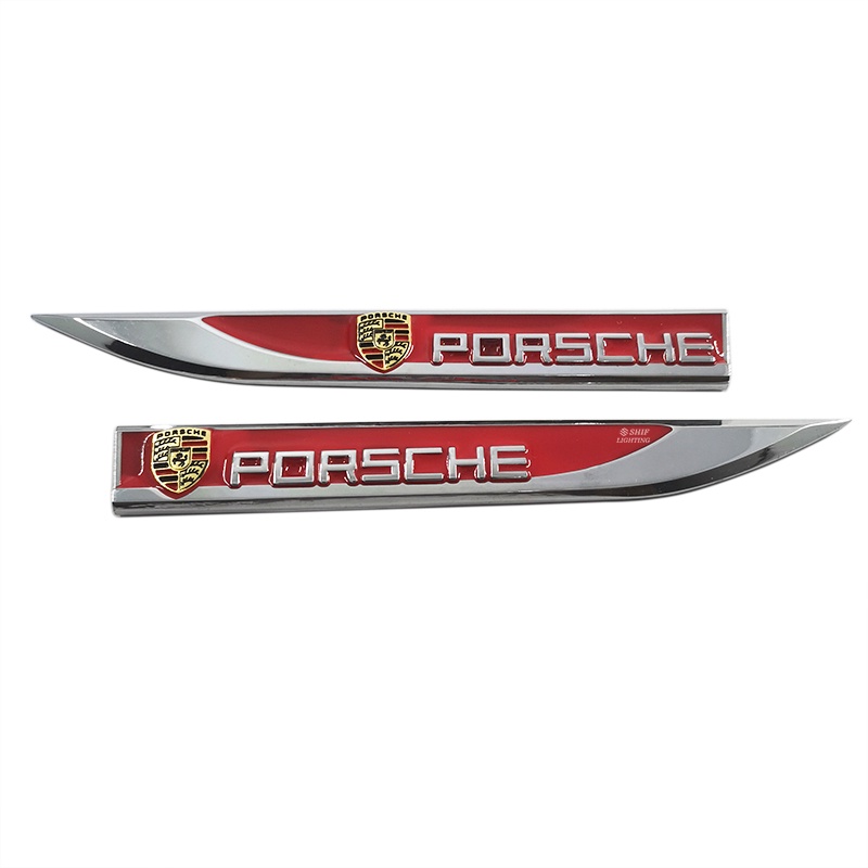 2pcs Stiker Emblem Logo Porsche Bahan Metal Untuk Dekorasi Mobil