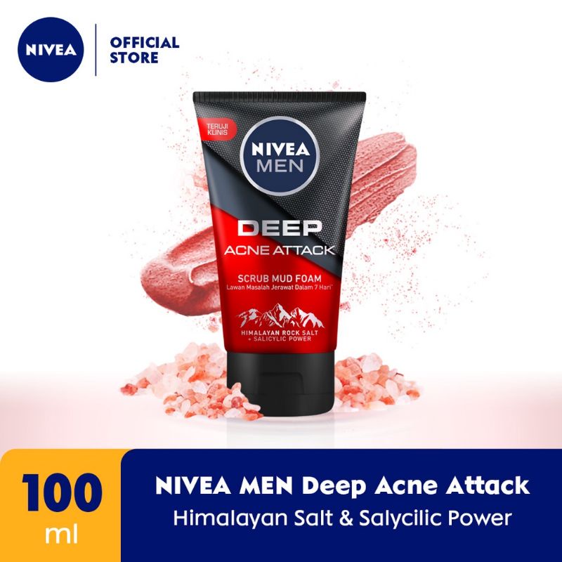 Jual [ 100ML ] NIVEA MEN Deep Acne Attack Scrub Mud Foam 100 ml