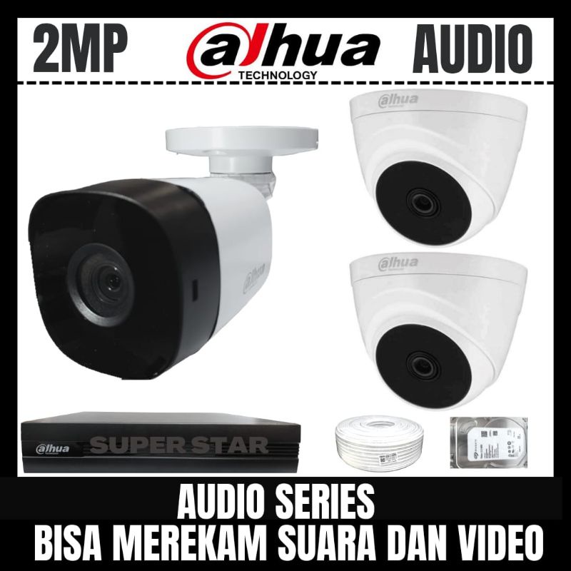 PAKET CCTV DAHUA 2MP 4 CHANNEL 3 KAMERA  AUDIO BISA MEREKAM SUARA DAN VIDEO