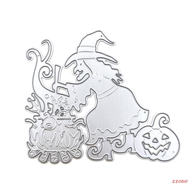 Cetakan Stensil Cutting Dies Motif Penyihir Halloween Bahan Metal Untuk Scrapbook / Craft Diy