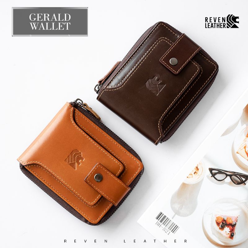 Dompet Pendek Pria Kulit Asli Model Kancing Resleting Dompet Cowok Lipat Keren Kulit Sapi Asli Premium Gerald Wallet Original Reven Bonus Box