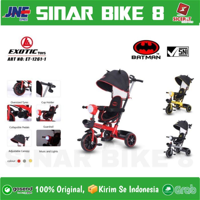 Sepeda Anak Roda Tiga 3 EXOTIC ET 1261-1 BATMAN Kursi Putar Tricycle Anak