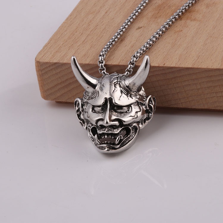 Kalung Panjang Liontin Bentuk Segitiga Hantu Prajna Bahan Titanium Steel Gaya Hip Hop Jepang Korea Untuk Pria