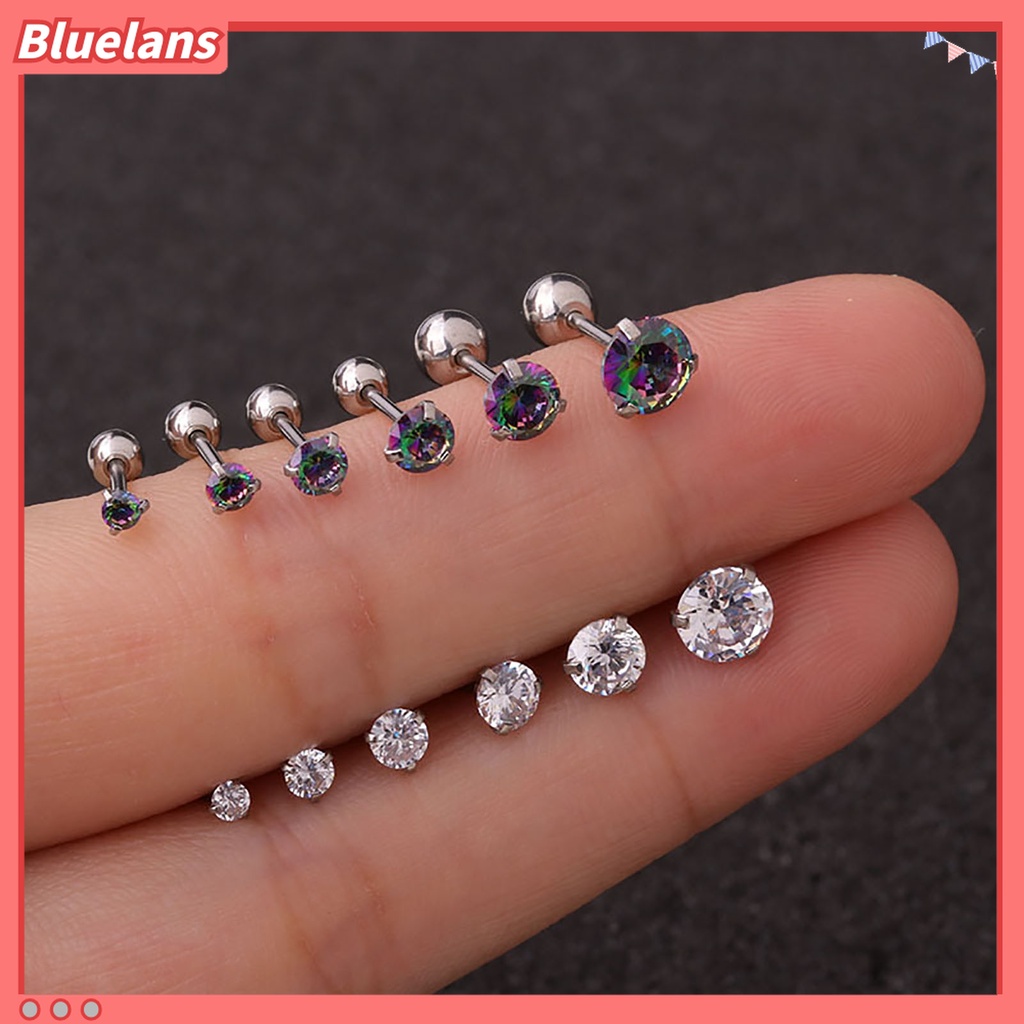 1 Pc Anting Stud Cubic Zirconia Warna-Warni Untuk Wanita