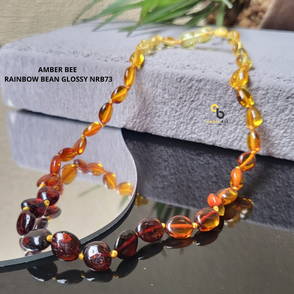 Kalung Amber Anak Premium Glossy Rainbow Beans NGRB73 By Amber Bee