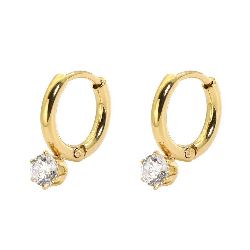 Anting hoop zircon mata satu titanium anti karat harga grosir bisa COD