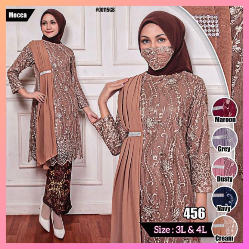 Tunik Brukat Jumbo - Tunik Brukat Selendang - Dress Kebaya  - Kebaya Modern (Free Hijab)