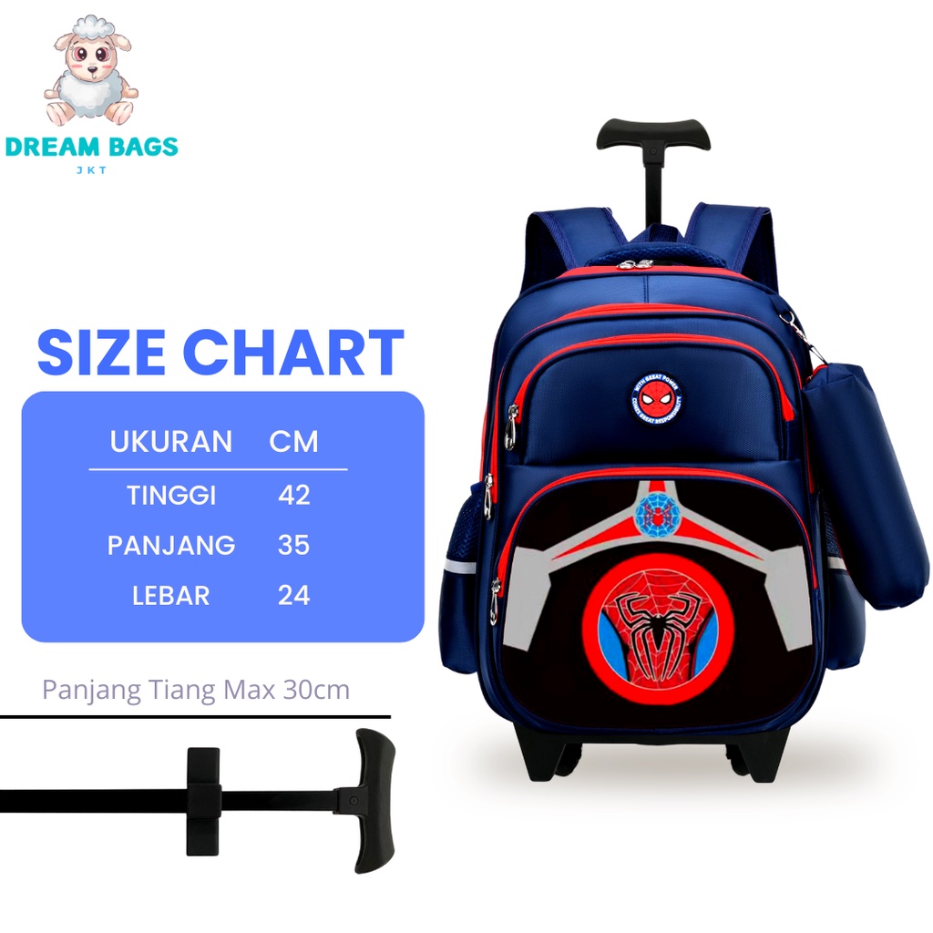 Tas Troli Anak Laki Laki Sekolah SD Tas Koper Dorong Anak Cowok DREAM BAGS DB-631C Import