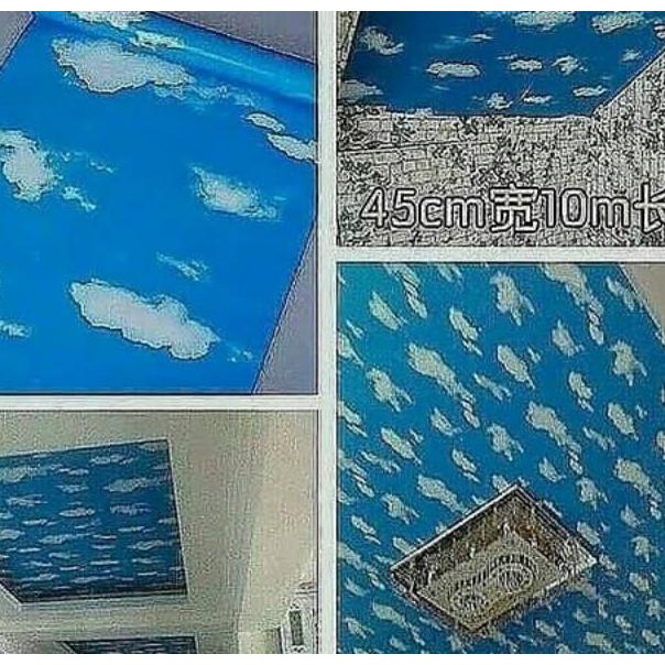 AWAN BIRU LANGIT Wallpaper Sticker dinding Motif Awan Biru plafon ukuran 45 cm x 9 meter  CY1112 "SU